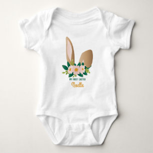 Mein erstes Ostern! Braune Bunny Oars Blumenkopfst Baby Strampler