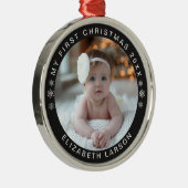Mein erstes Personalisiertes Baby Foto Black Ornament Aus Metall (Rechts)