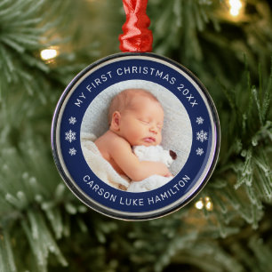 Mein erstes Personalisiertes Baby-Foto der Weihnac Ornament Aus Metall