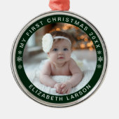 Mein erstes Personalisiertes Baby Foto Green Ornament Aus Metall (Vorne)