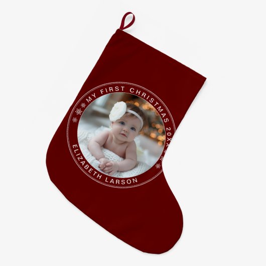 Mein erstes Personalisiertes Baby Foto Red Großer Weihnachtsstrumpf (Vorderansicht (hängend))