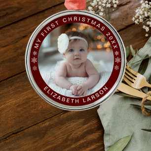 Mein erstes Personalisiertes Baby Foto Red Ornament Aus Metall