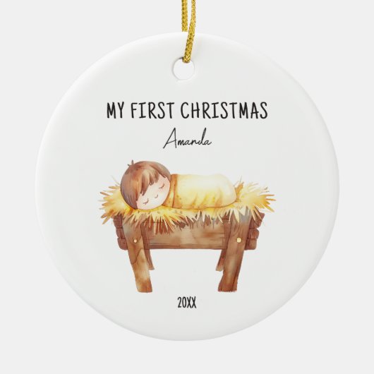 Mein erstes Personalisiertes Baby zu Weihnachten i Keramik Ornament (Vorne)