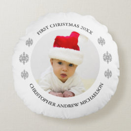 Mein erstes Personalisiertes Foto für Weihnachten Rundes Kissen