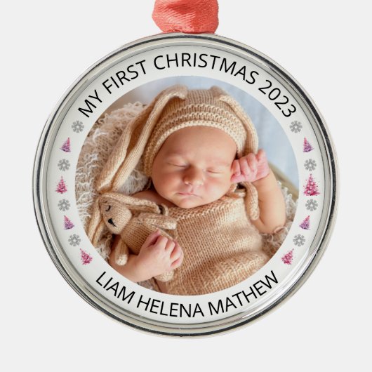 Mein erstes Personalisiertes Weihnachts-Elegant-Ba Ornament Aus Metall (Vorne)