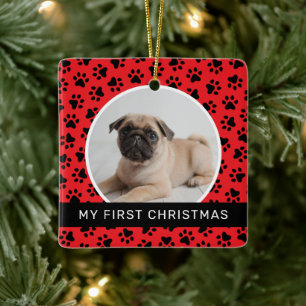 Mein erstes Red Custom Puppy Foto zu Weihnachten Keramikornament