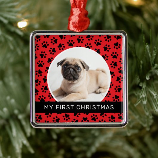 Mein erstes Red Custom Puppy Foto zu Weihnachten Ornament Aus Metall (Baum)