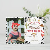 Mein erstes Rodeo Cowboy Foto 1. Geburtstag Einladung (Stehend Vorderseite)