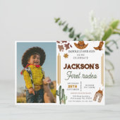 Mein erstes Rodeo Cowboy Foto 1. Geburtstag Einladung (Stehend Vorderseite)