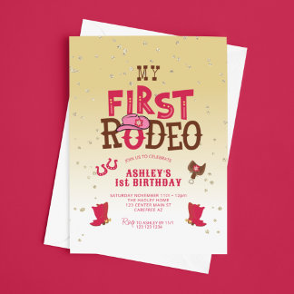 Mein erstes Rodeo Cowgirl Yellow 1. Geburtstag Einladung