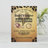 Mein erstes Rodeo Sattel up Kuh Print Brown Einladung (Stehend Vorderseite)