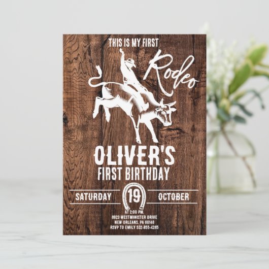 Mein erstes Rodeo, Western Party, Cowboy 1. Geburt Einladung (Stehend Vorderseite)