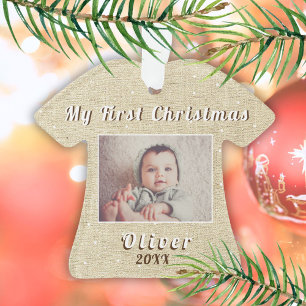 Mein erstes Rustikal-Baby-Foto zu Weihnachten Ornament