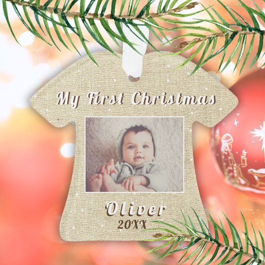 Mein erstes Rustikal-Baby-Foto zu Weihnachten Ornament