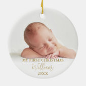 Mein erstes Teddy Bär Blue Balloons Foto Keramik Ornament (Hinten)