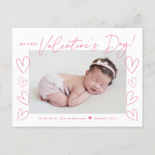 Mein erstes Valentinstag Rosa-Script-Foto Feiertagspostkarte
