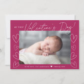 Mein erstes Valentintagskript Fuchsia-Foto Feiertagskarte (Vorderseite)