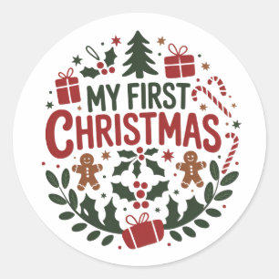 Mein erstes Weihnachten 1. Weihnachten Familie Mat Runder Aufkleber