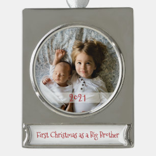 Mein erstes Weihnachten als großer Bruder Foto / J Banner-Ornament Silber