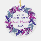 Mein erstes Weihnachten als Lila Kranz Keramik Ornament (Hinten)