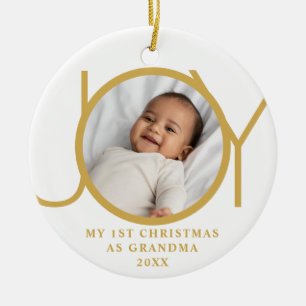 Mein erstes Weihnachten als Oma Joy Foto Gold Weiß Keramik Ornament
