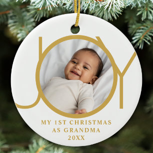 Mein erstes Weihnachten als Oma Joy Foto Gold Weiß Keramik Ornament