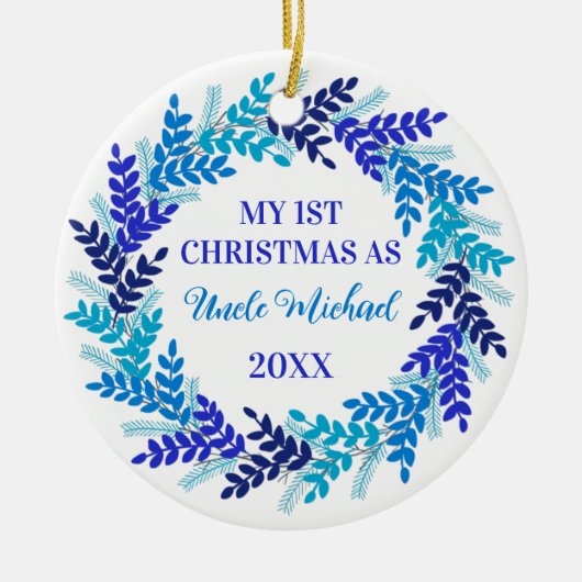 Mein erstes Weihnachten als Onkel Elegant Blue Wre Keramik Ornament (Vorne)