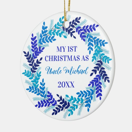 Mein erstes Weihnachten als Onkel Elegant Blue Wre Keramik Ornament (Links)