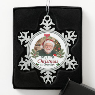 Mein erstes Weihnachten als Opa Foto-Andenken Schneeflocken Zinn-Ornament