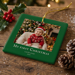 Mein erstes Weihnachten Baby-Foto Grün Keramikornament
