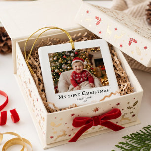 Mein erstes Weihnachten Babyfoto Weiß Keramikornament