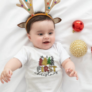 Mein erstes Weihnachten Bunte Bäume Baby Strampler