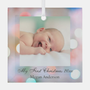 Mein erstes Weihnachten DIY Name Datum Foto schwar Ornament Aus Glas