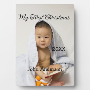 Mein erstes Weihnachten füge Babyname Datum Jahr F Fotoplatte