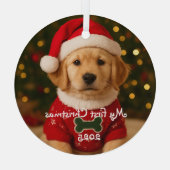 Mein erstes Weihnachten Golden Retriever Personali Ornament Aus Glas (Rückseite)