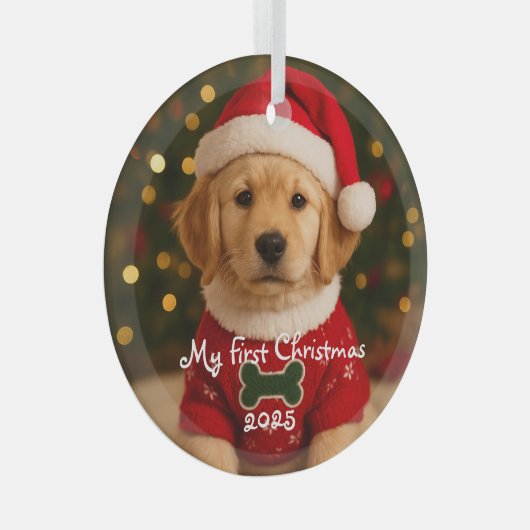 Mein erstes Weihnachten Golden Retriever Personali Ornament Aus Glas (Vorderseite Rechts)