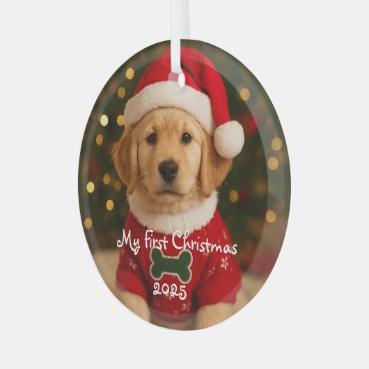 Mein erstes Weihnachten Golden Retriever Personali Ornament Aus Glas (Vorderseite links)