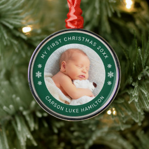 Mein erstes Weihnachten Grüne Personalisierte Baby Ornament Aus Metall