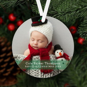 Mein erstes Weihnachten Grüne Streifen Custom Baby Ornament