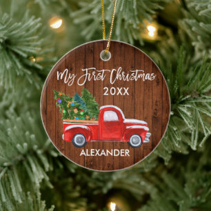 Mein erstes Weihnachten Holz Vintage-Rotlastwagen  Keramik Ornament