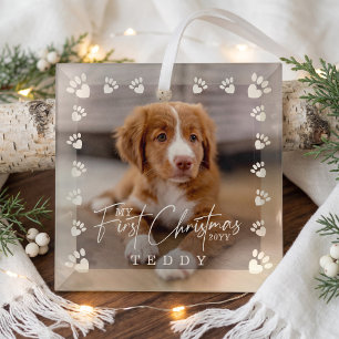 Mein erstes Weihnachten Individuelles Hunde-Foto P Ornament Aus Glas