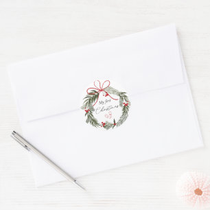 Mein erstes Weihnachten mit Weihnachtskranz Runder Aufkleber