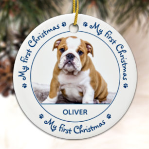 Mein erstes Weihnachten - Niedlicher Hund Blue Pup Keramik Ornament