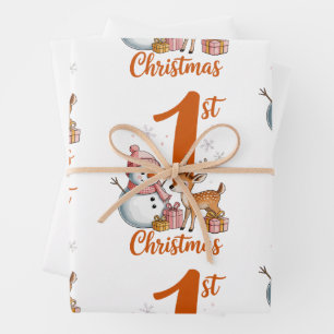 Mein erstes Weihnachten rosa Hirsch Weihnachten Mä Geschenkpapier Set