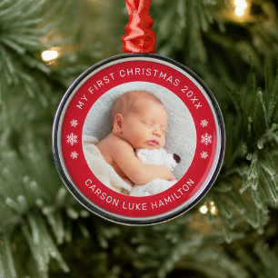 Mein erstes Weihnachten Rot Personalisiertes Baby- Ornament Aus Metall