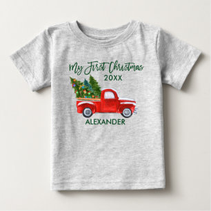 Mein erstes Weihnachten roter LKW grüne Schrift gr Baby T-shirt