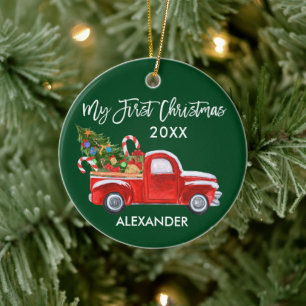 Mein erstes Weihnachten Roter LKW Zuckerhut Babys Keramik Ornament
