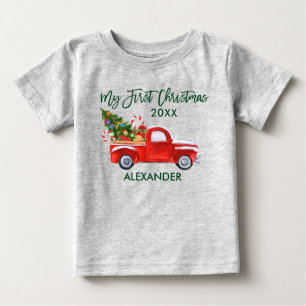 Mein erstes Weihnachten roter LKW Zuckerhut Grau Baby T-shirt