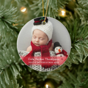 Mein erstes Weihnachten roter Streifen personalisi Keramik Ornament