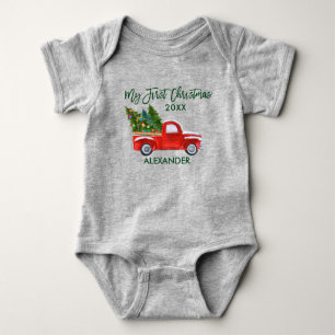 Mein erstes Weihnachten Rotes Lastwagen Grün Schri Baby Strampler